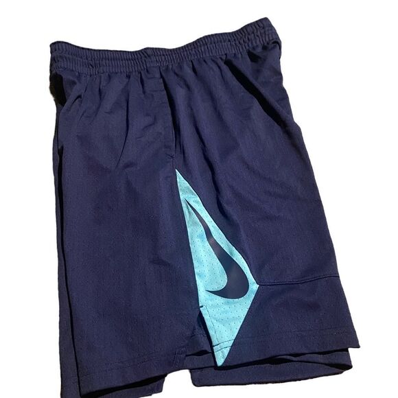 Nike basketball shorts size large 9 inch inseam navy with aqua trim see pics - Picture 1 of 2
